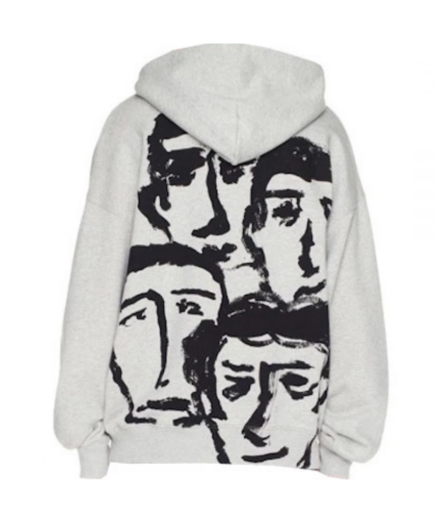 Off White Mens Face Design Skate Fit Grey Hoodie Cotton - Size Large